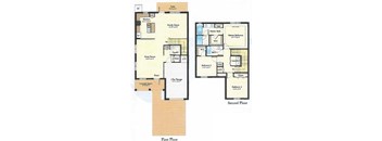 A floor plan of a two-story house with labeled rooms.