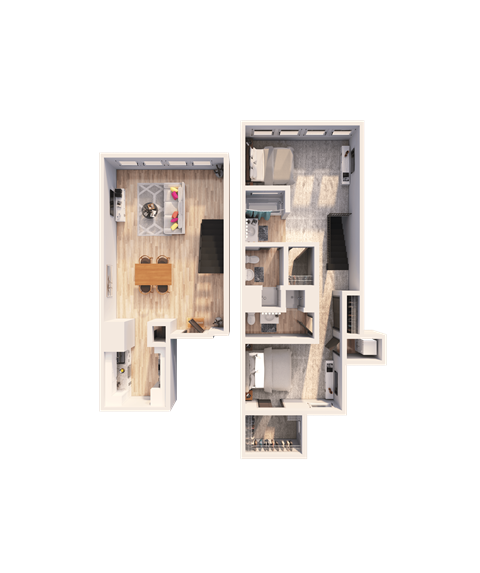 A cutaway view of a house showing the interior layout.