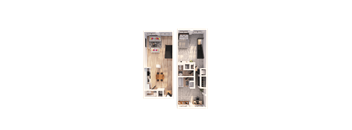 A floor plan of a two-bedroom apartment with a living room, kitchen, and bathroom.