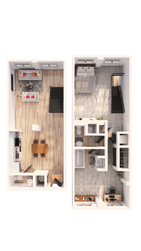 A floor plan of a two-bedroom apartment with a living room, kitchen, and bathroom.