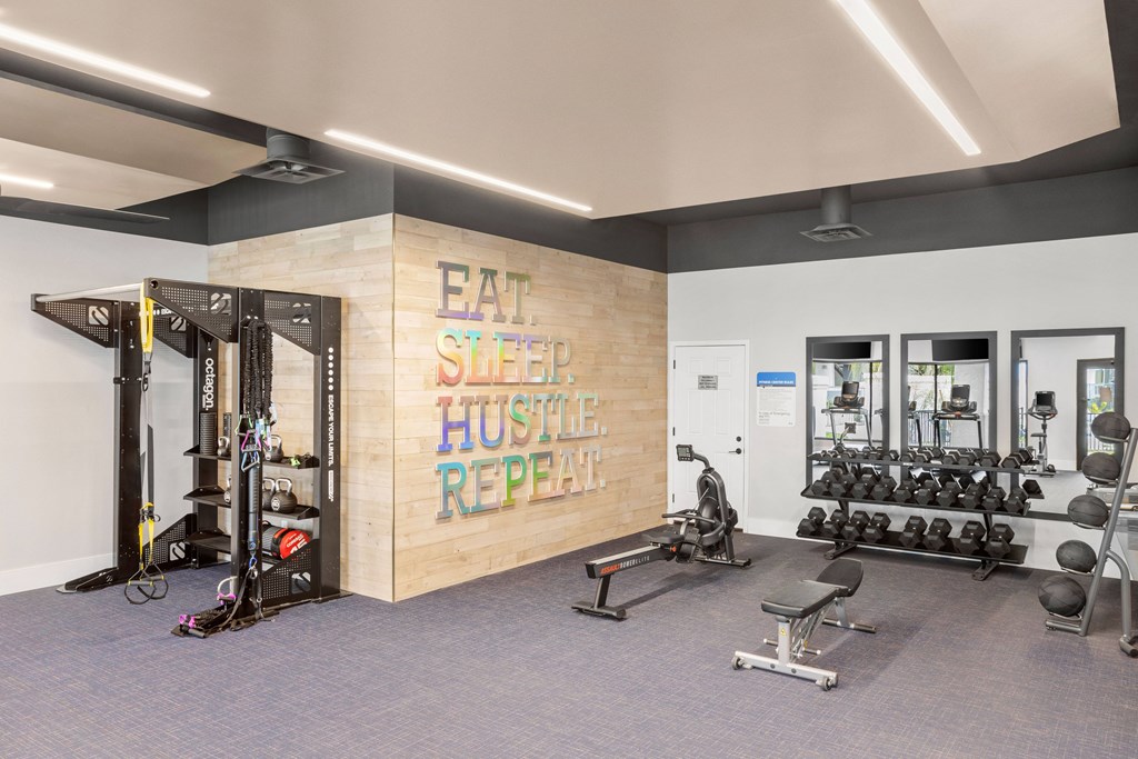 A gym with a sign that says