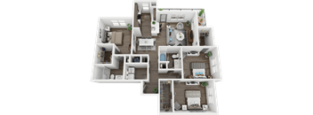 A 3D floor plan of a house showing all rooms and their layouts.