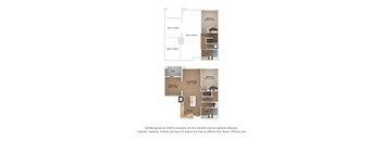 A floor plan of a two-story house with a living room, dining room, kitchen, and two bedrooms.