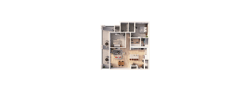 A detailed 3D floor plan of a residential apartment.