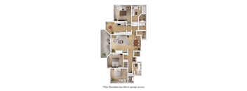 A floor plan of a house with a note indicating it has direct garage access.