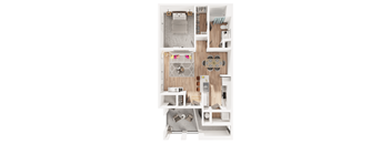 A top down view of a modern apartment layout.