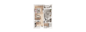 A series of images showing different layouts of a small apartment.