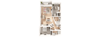 A series of images showing different layouts of a small apartment.