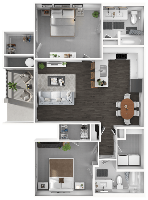 A floor plan of a house with three bedrooms, a living room, a kitchen, and a bathroom.