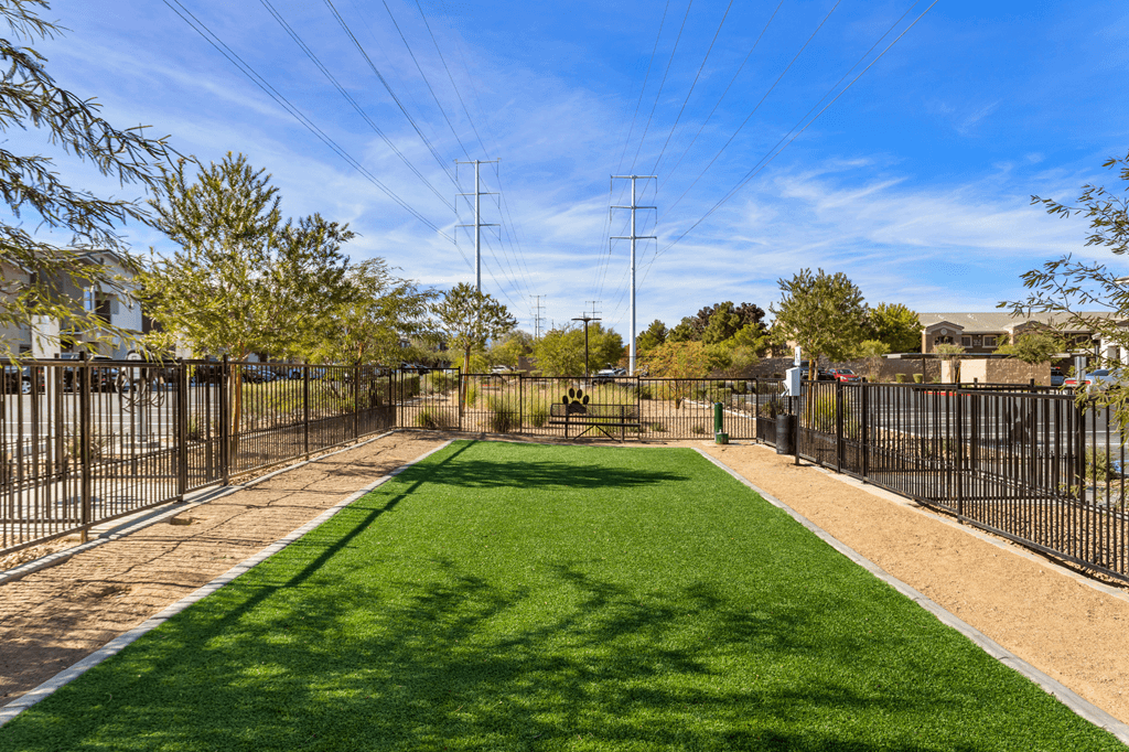 A green field with a fence on the left and right side.