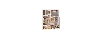 A detailed floor plan of a small apartment with a kitchen, living room, and bathroom.