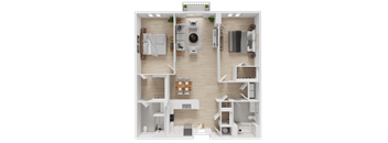 A top-down view of a well-organized apartment layout.