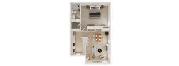 A top-down view of a modern apartment layout.