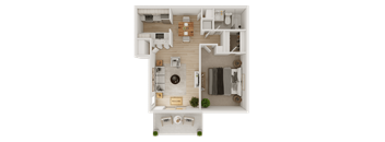 A floor plan of a house with a living room, kitchen, and bathroom.
