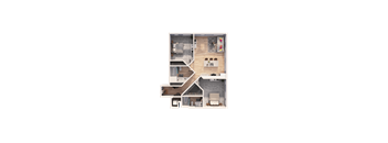 A detailed floor plan of a house with multiple rooms and furniture layouts.