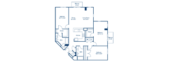 A blueprint of a house layout with labeled rooms and dimensions.