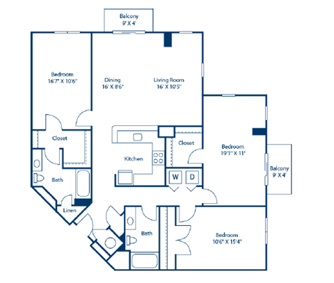 A blueprint of a house layout with labeled rooms and dimensions.