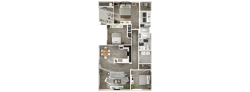 A floor plan of a house with a kitchen, living room, and bedrooms.