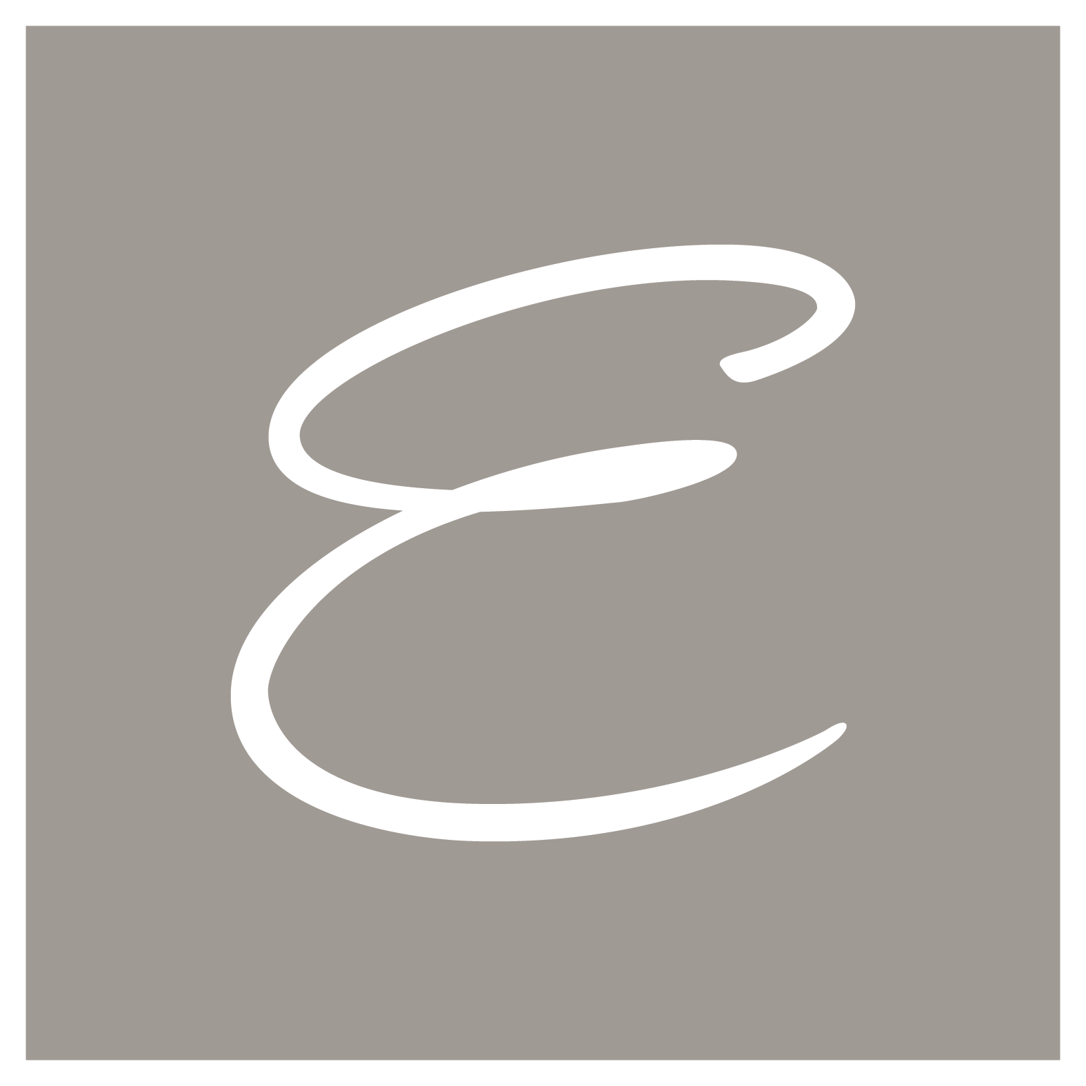 A white letter E on a grey background.