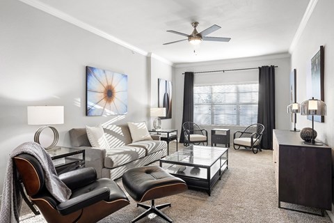 A living room with a chair and a couch.