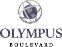 The image is of a logo that has the word "OLYMPUS" written in purple and "BOULEVARD" written in black.