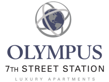The image is a logo for Olympus 7th Street Station Luxury Apartments.