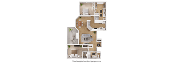 A floor plan of a house with a note indicating it has direct garage access.