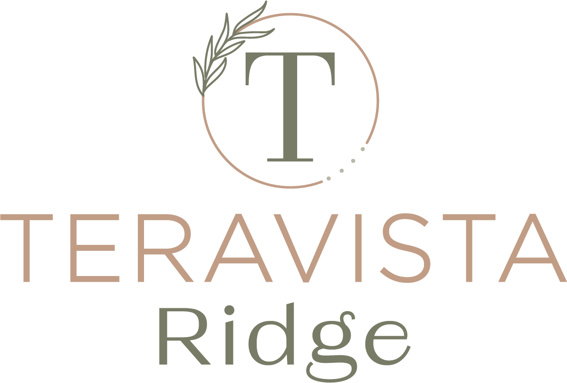 A logo with the letters T and E in a circle with a sprig of leaves on the left and the words "TERAVISTA Ridge" below.