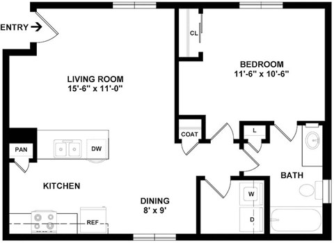 A black and white image of a floor plan for a home.