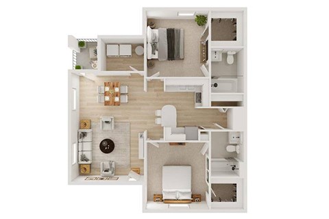 A white floor plan of a small apartment with a kitchen, living room, and bathroom.