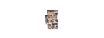 A floor plan of a house with a kitchen, living room, and two bedrooms.