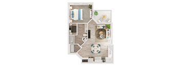 A floor plan of a room with a patio and a total area of 776 sq feet