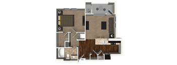 A floor plan of a house with a kitchen, living room, and bathroom.
