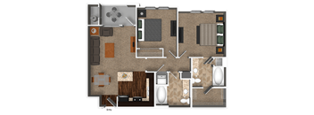 A floor plan of a house with a kitchen, living room, and bathroom.