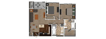 A floor plan of a house with a kitchen, living room, and bathroom.