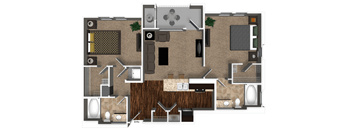 A floor plan of a house with a kitchen, living room, and bathroom.