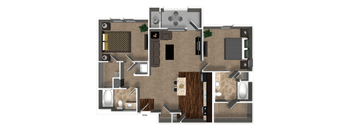 A floor plan of a house with a kitchen, living room, and bathroom.
