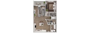 A floor plan of a house with a kitchen, living room, and bathroom.