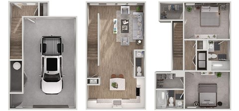 A floor plan of a house with a garage and a kitchen.