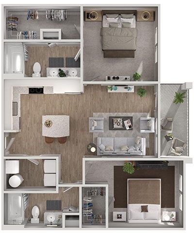 A floor plan of a small apartment with a bedroom, living room, and kitchen.