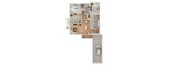 A floor plan of a house with a garage.
