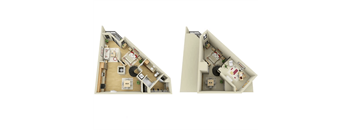 A cutaway view of a dollhouse interior.