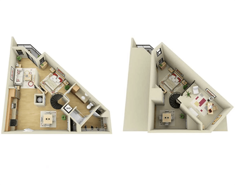 A cutaway view of a dollhouse interior.