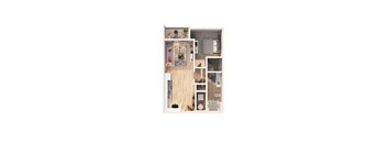 A dollhouse with a kitchen, living room, and bedrooms.