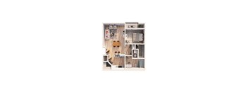 A dollhouse with a kitchen, living room, and bedrooms.