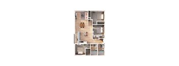 A floor plan of a two-story home with a living room, kitchen, and bedrooms.