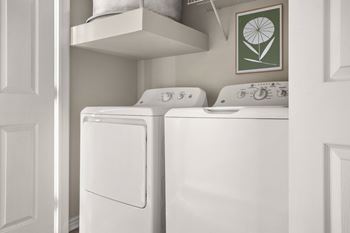 A white dryer and washer in a laundry room.
