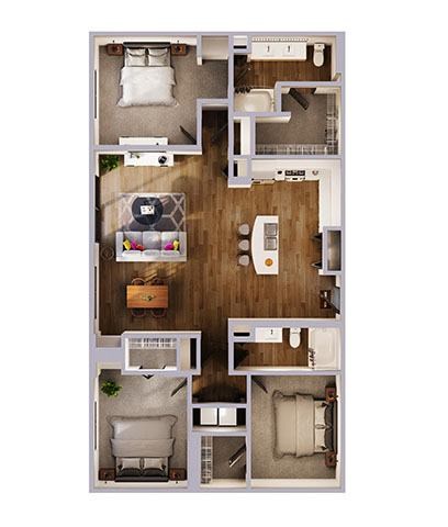 A floor plan of a two bedroom apartment.
