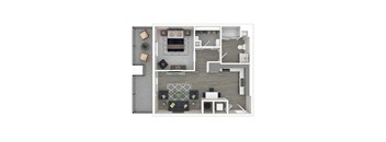 A top-down view of a modern apartment layout.