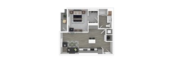 A floor plan of a house with a living room, kitchen, and two bedrooms.